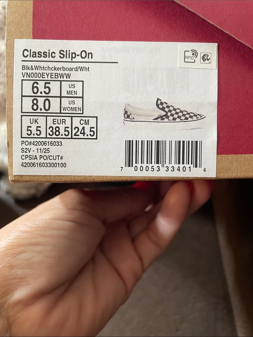 Vans Checkerboard Classic Slip-On in Black and White - Picture 4 of 5